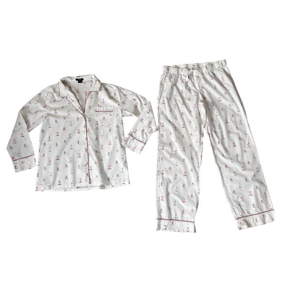 J.Crew Long-sleeve Cotton Poplin Sleep Set PJs in Skier Print Size Medium - Picture 1 of 7